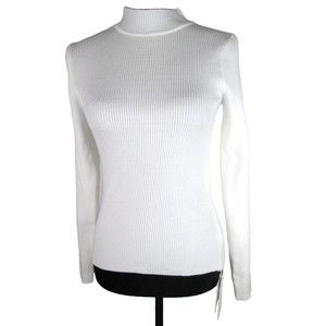 White Mock Neck Long Sleeve Sweater XS commense Rib Knit Acrylic Polyamide 8-335